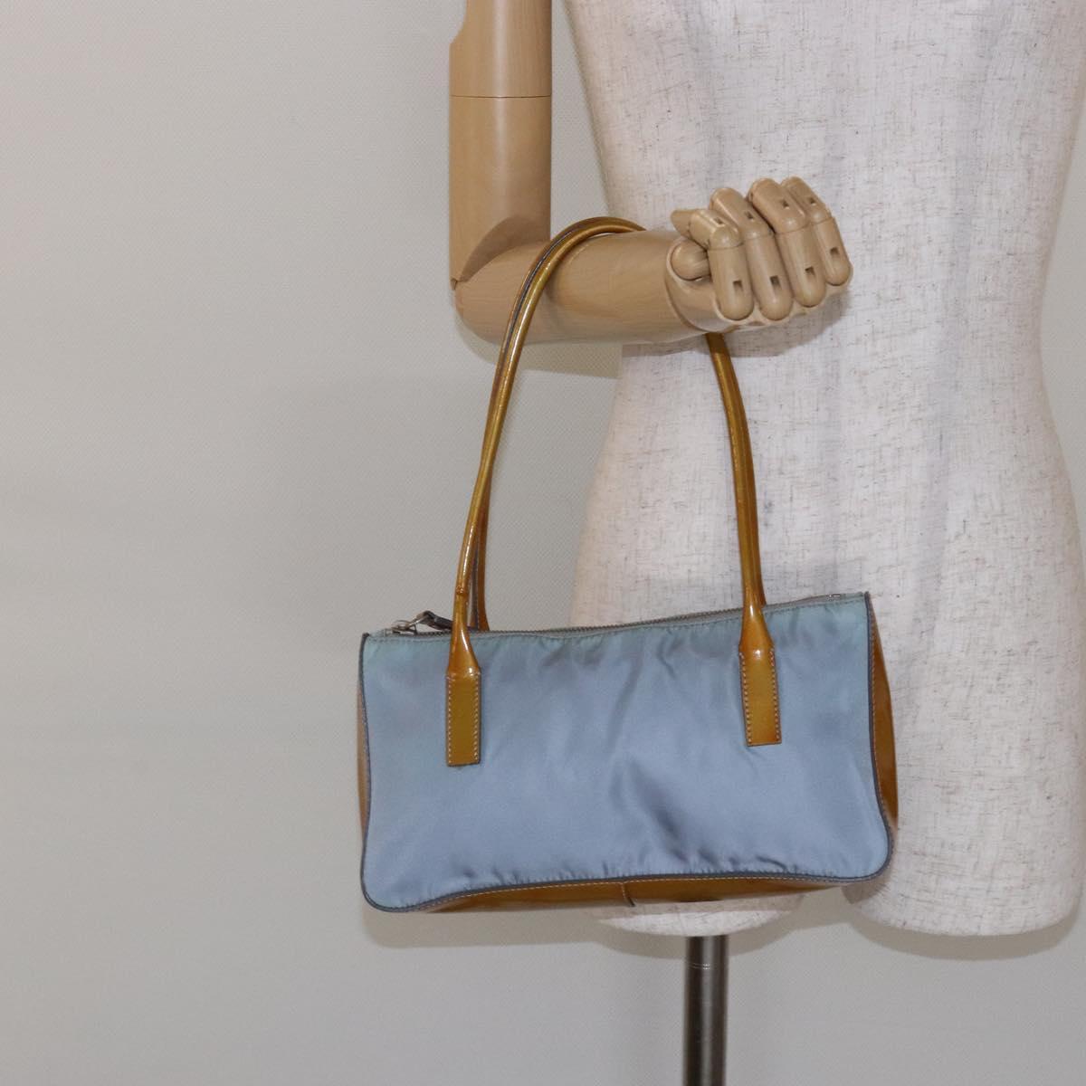 PRADA Shoulder Bag Nylon Light Blue Silver Auth BA5240