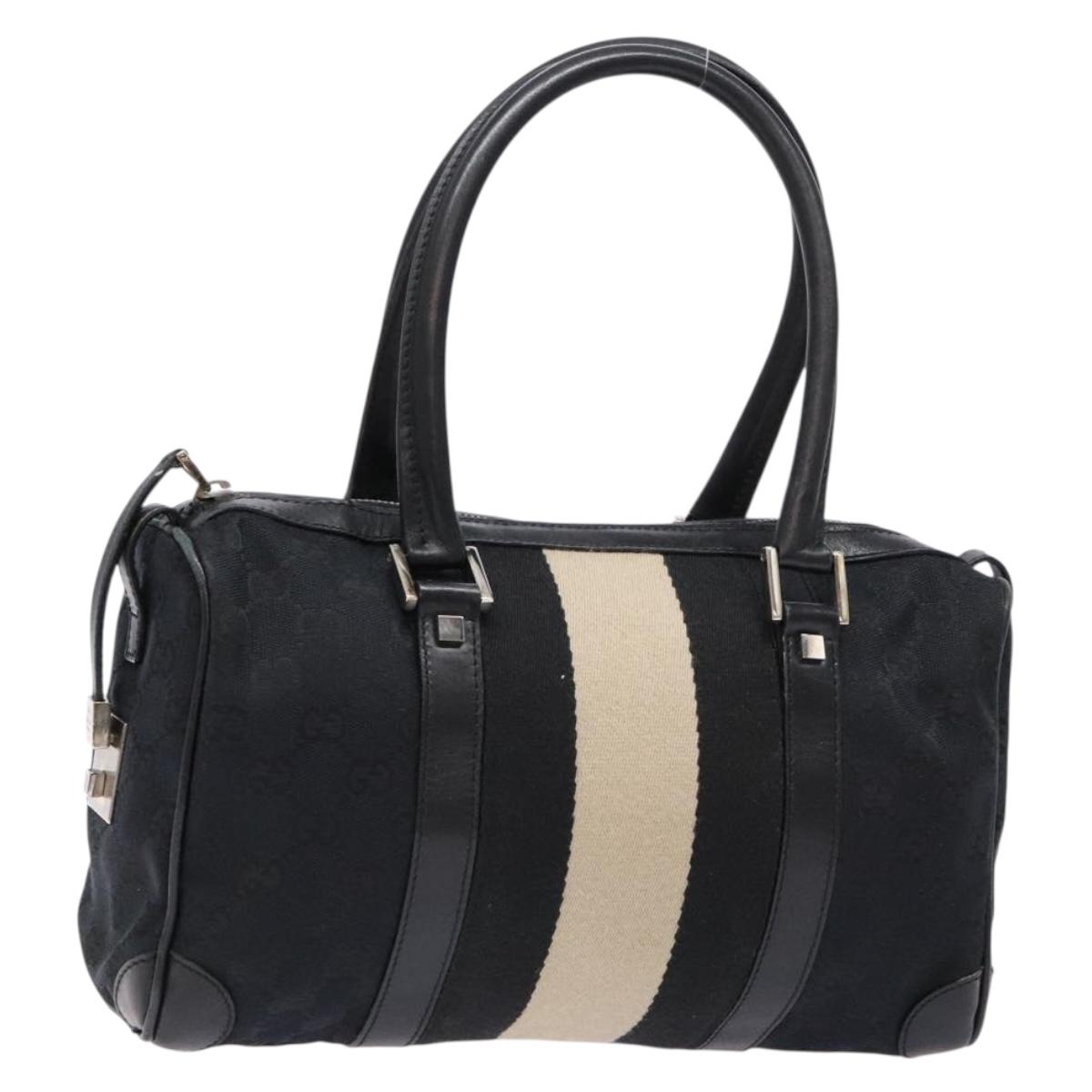 GUCCI GG Canvas Hand Bag Black Silver 000 0851 Auth BA5241
