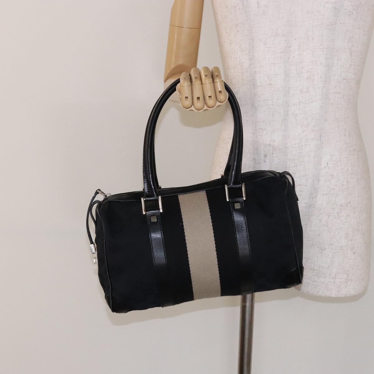 GUCCI GG Canvas Hand Bag Black Silver 000 0851 Auth BA5241