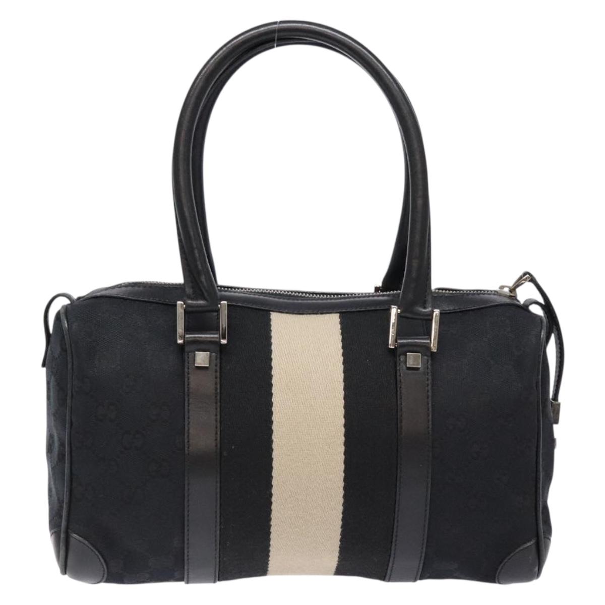 GUCCI GG Canvas Hand Bag Black Silver 000 0851 Auth BA5241