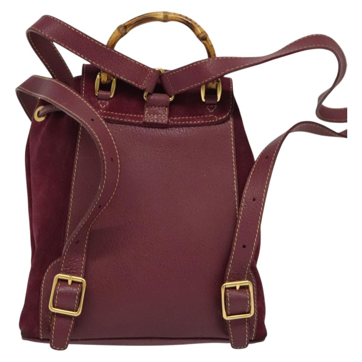 GUCCI Bamboo Backpack Suede Purple Gold 003 2058 0030 Auth BA5244