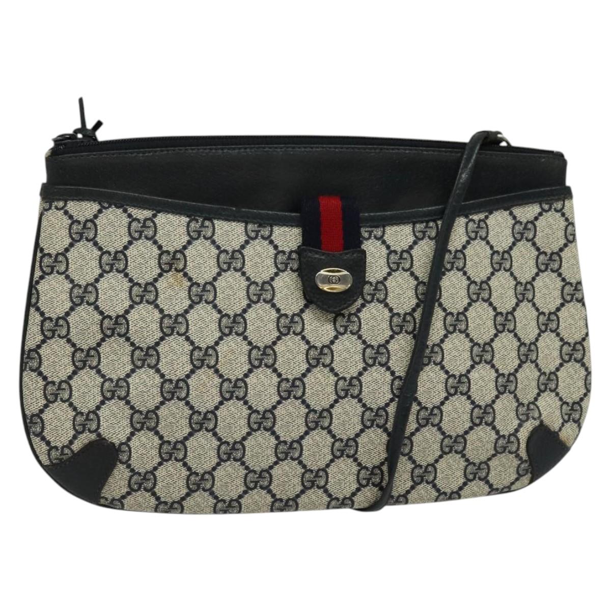 GUCCI GG Supreme Sherry Line Shoulder Bag PVC Navy Gold 39 02 026 Auth BA5255