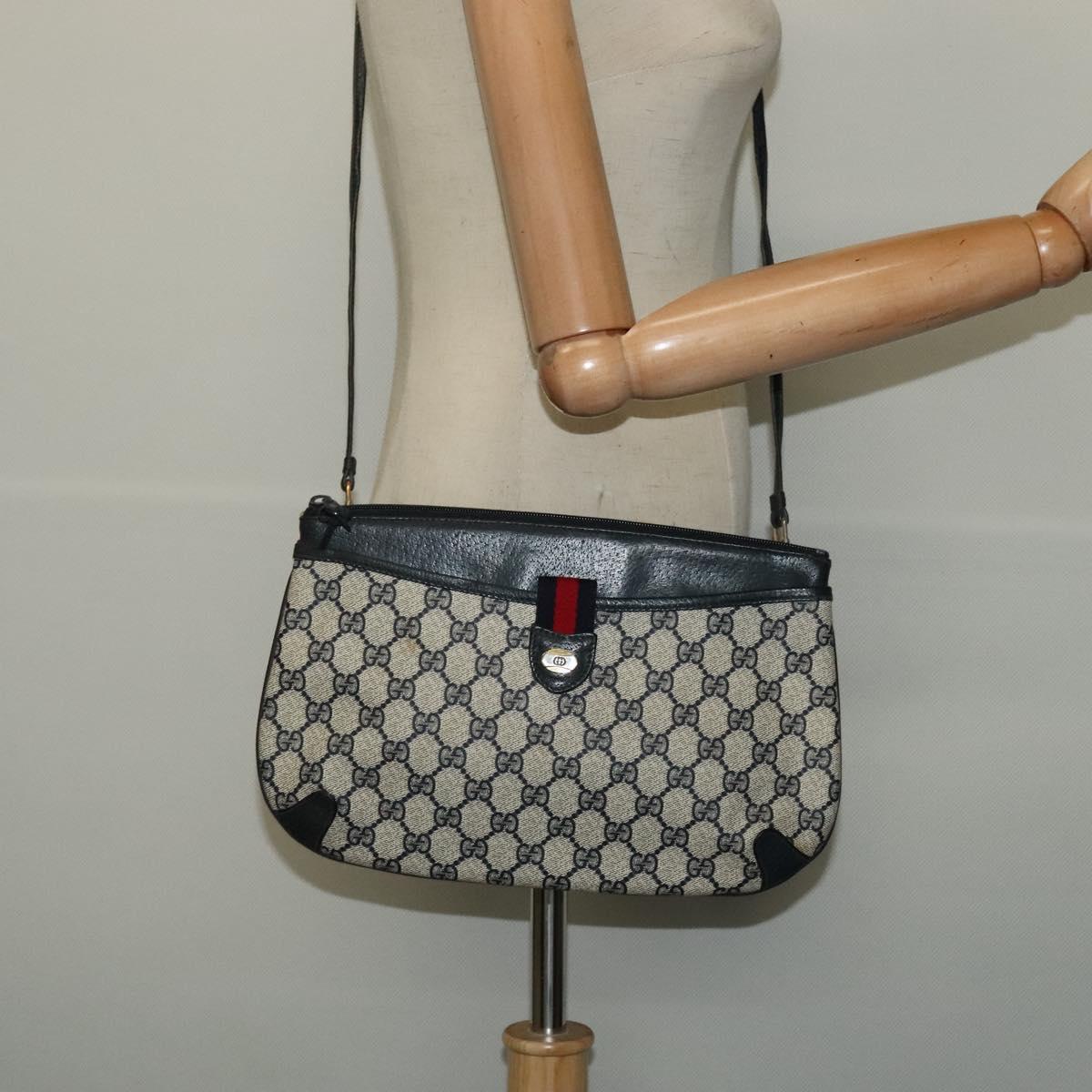 GUCCI GG Supreme Sherry Line Shoulder Bag PVC Navy Gold 39 02 026 Auth BA5255