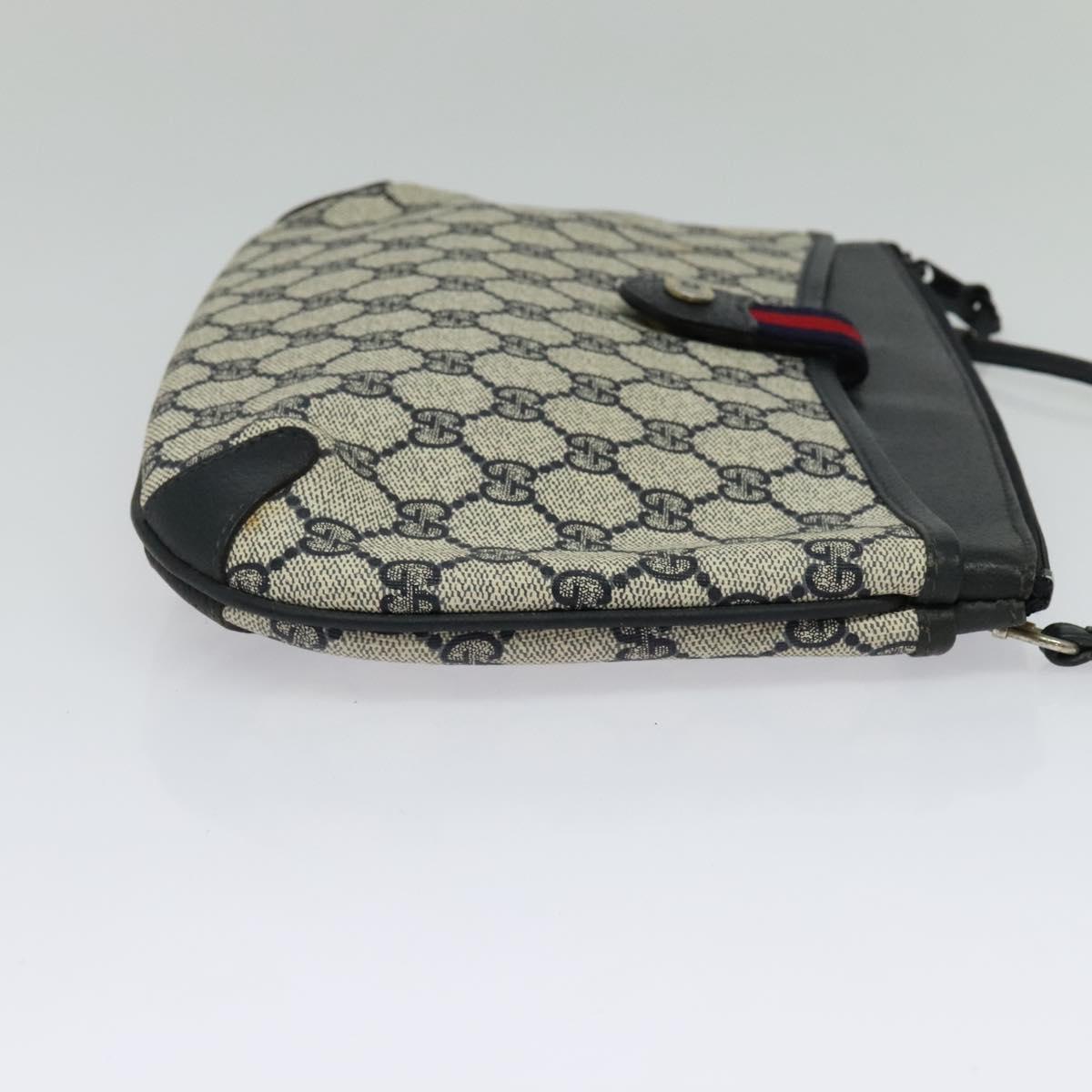 GUCCI GG Supreme Sherry Line Shoulder Bag PVC Navy Gold 39 02 026 Auth BA5255