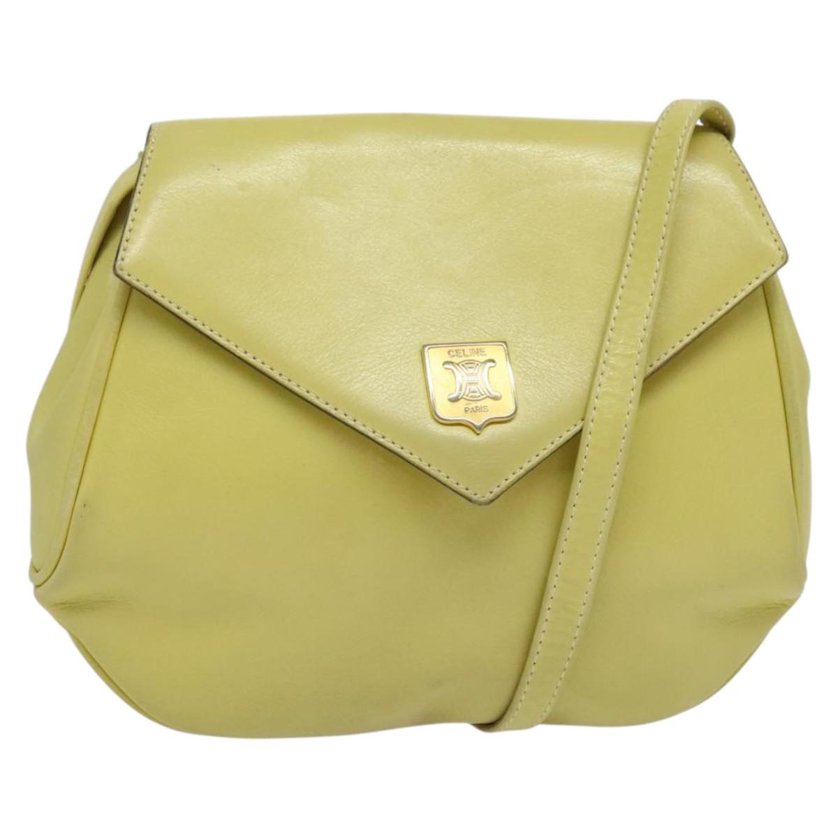 CELINE Shoulder Bag Leather Yellow Gold Auth BA5256