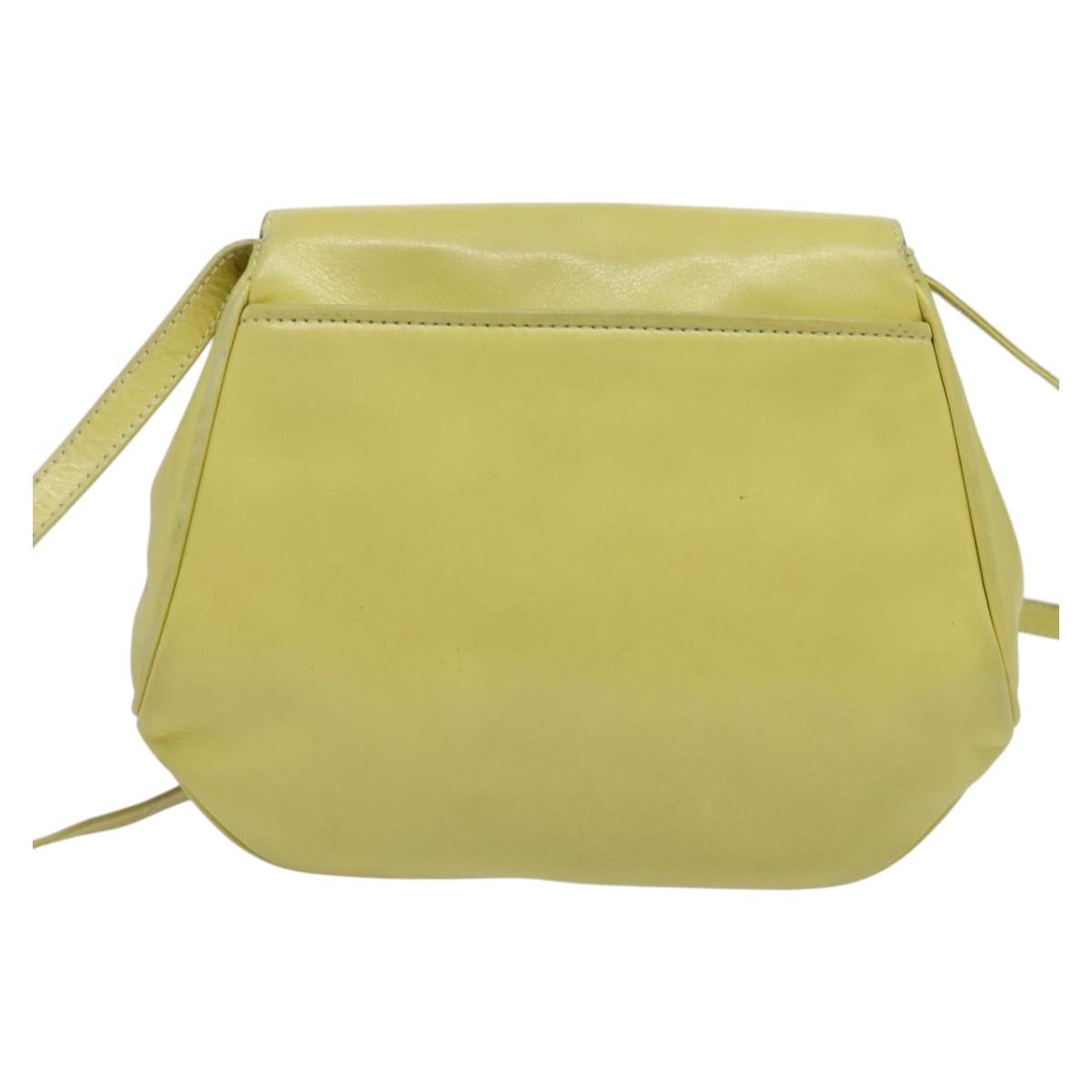 CELINE Shoulder Bag Leather Yellow Gold Auth BA5256