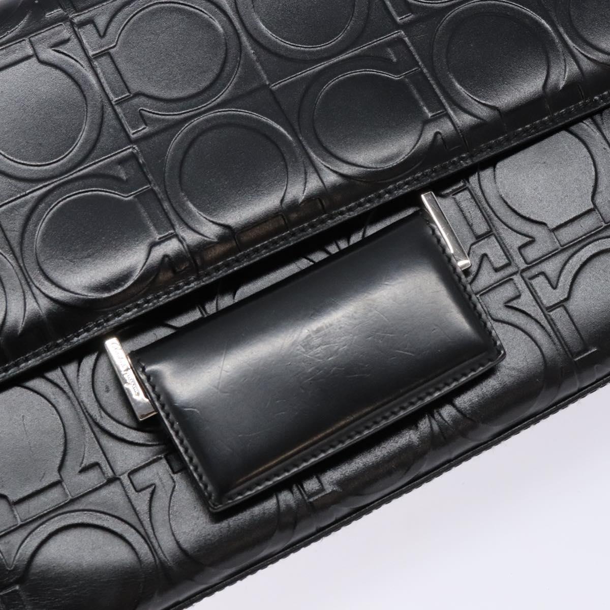 Salvatore Ferragamo Gancini Shoulder Bag Leather Black Silver Auth BA5258