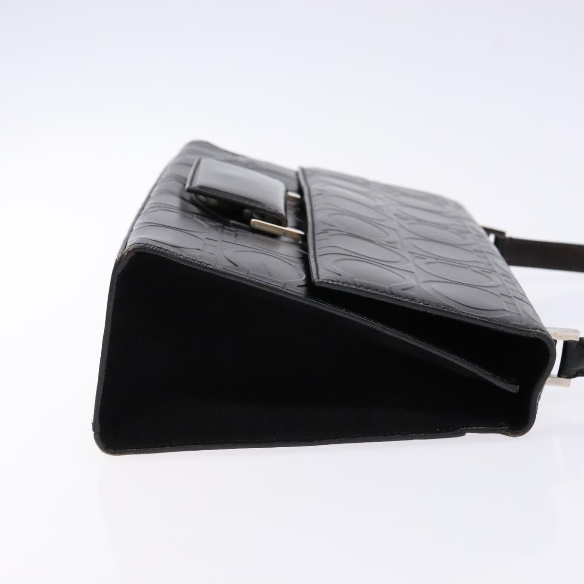 Salvatore Ferragamo Gancini Shoulder Bag Leather Black Silver Auth BA5258