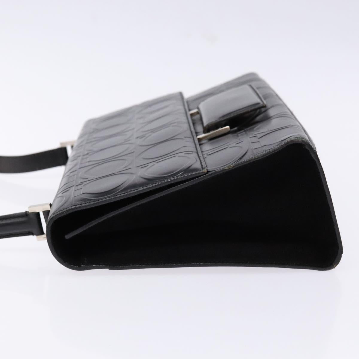 Salvatore Ferragamo Gancini Shoulder Bag Leather Black Silver Auth BA5258