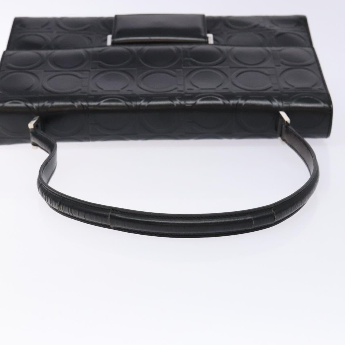 Salvatore Ferragamo Gancini Shoulder Bag Leather Black Silver Auth BA5258