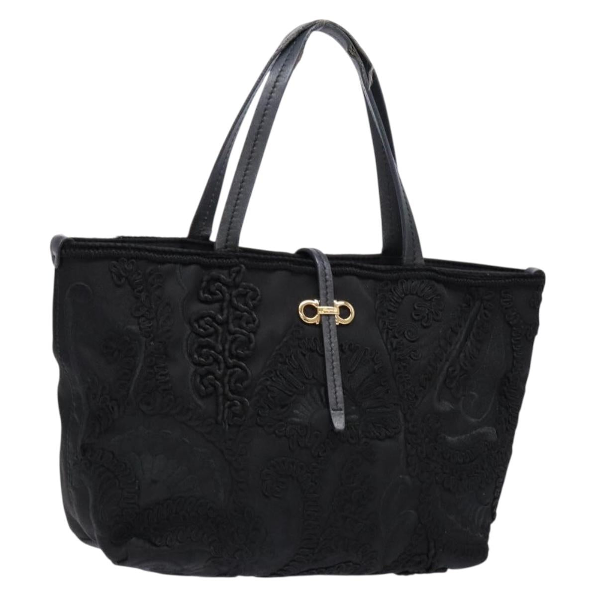 Salvatore Ferragamo Gancini Tote Bag Nylon Black Gold Auth BA5259