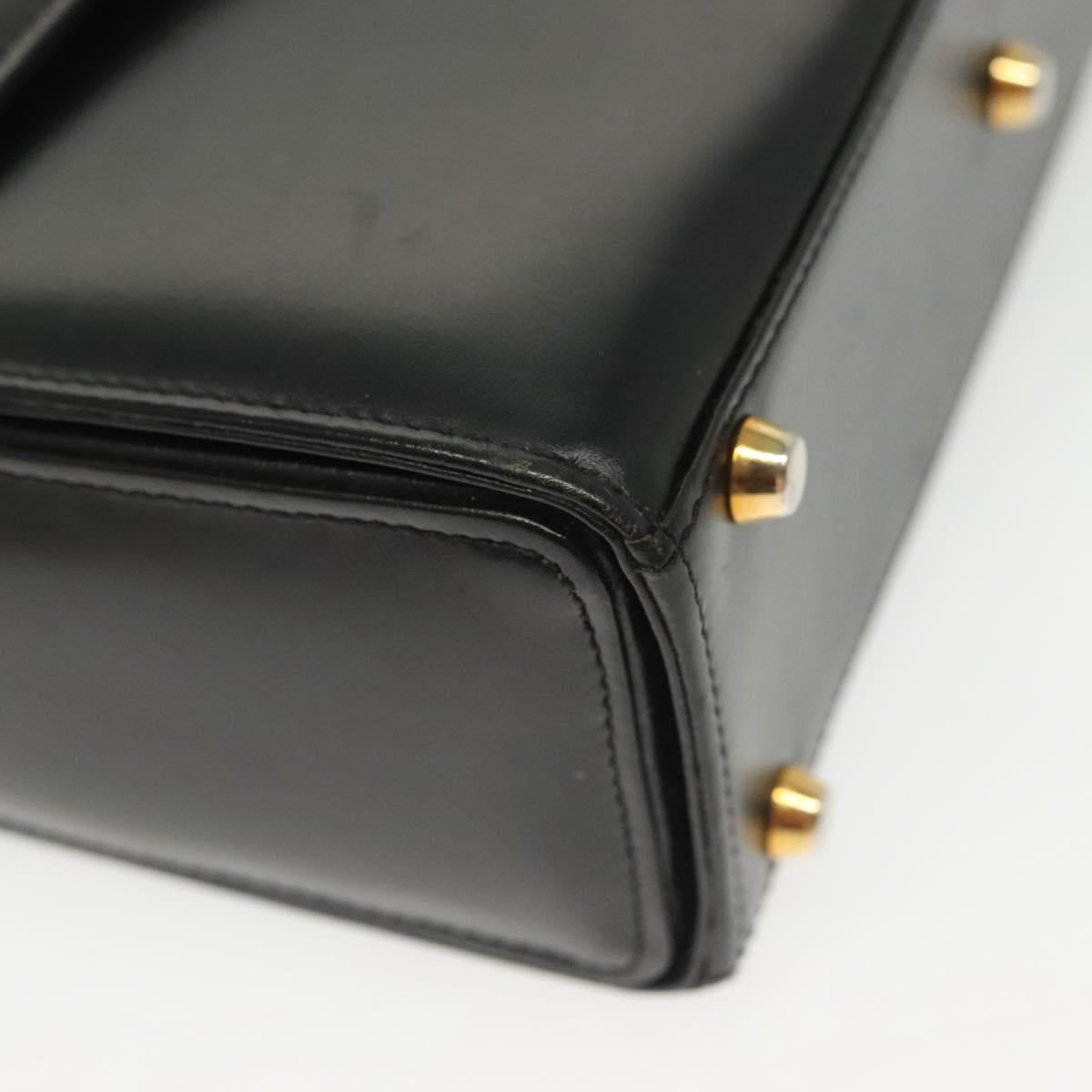 Gianni Versace Chain Shoulder Bag Leather Black Gold Auth BA5260