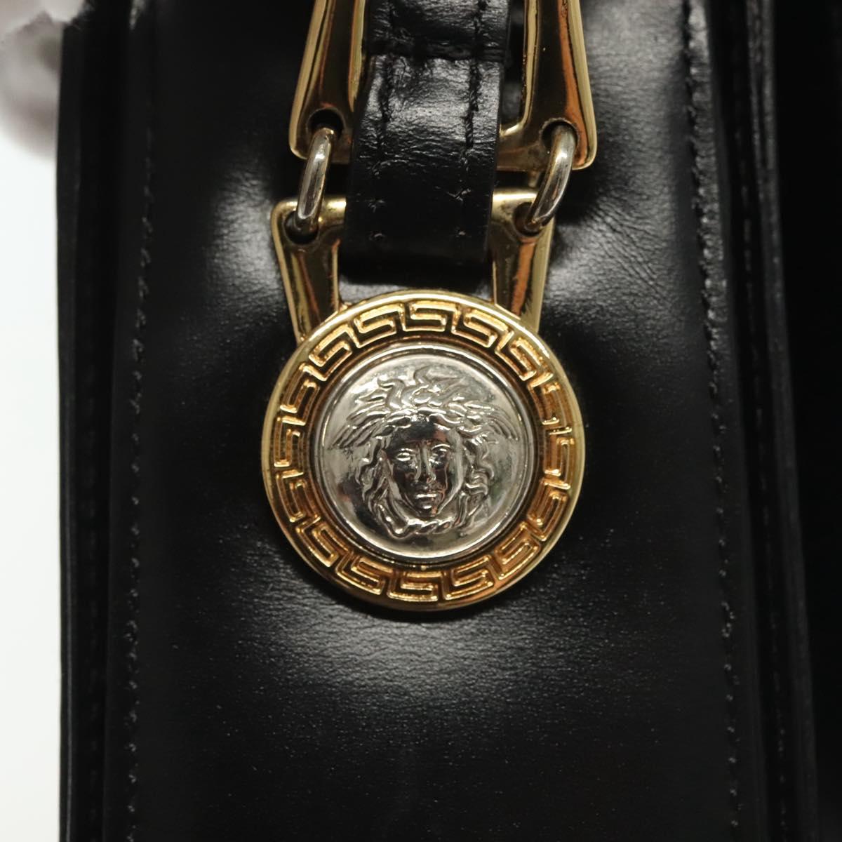 Gianni Versace Chain Shoulder Bag Leather Black Gold Auth BA5260