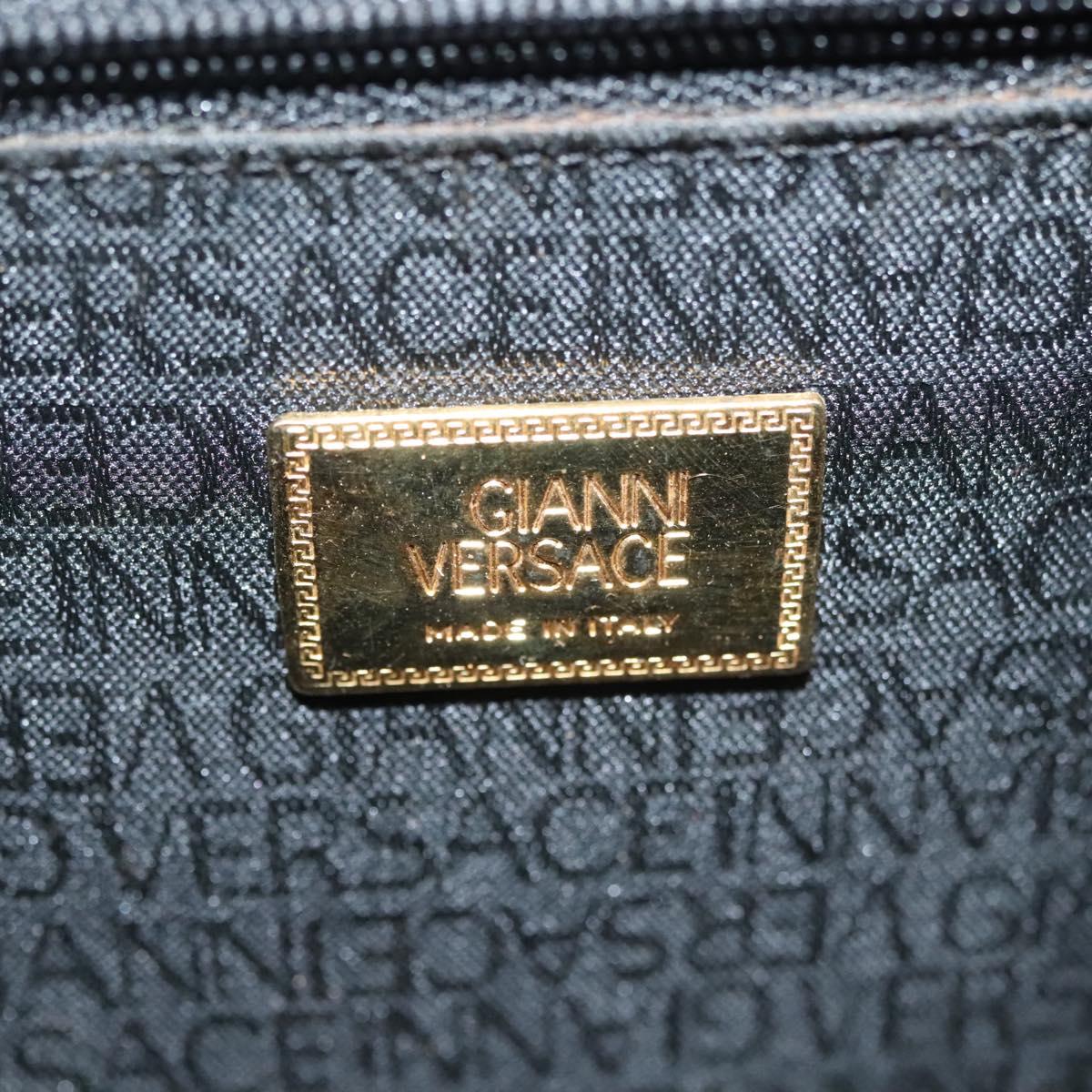 Gianni Versace Chain Shoulder Bag Leather Black Gold Auth BA5260