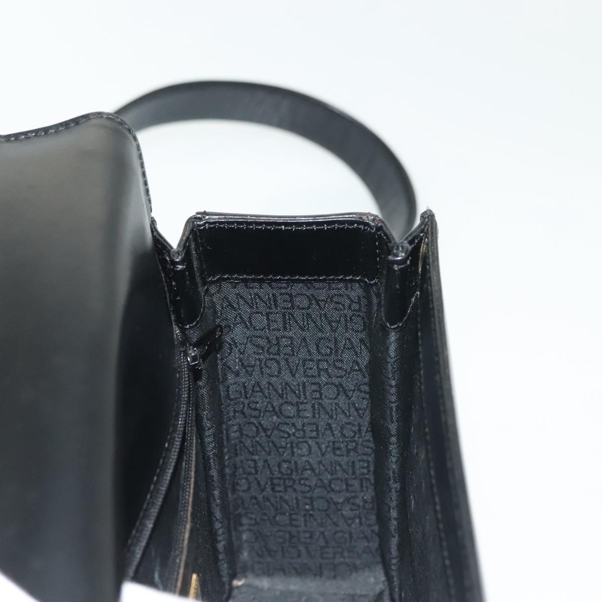 Gianni Versace Chain Shoulder Bag Leather Black Gold Auth BA5260