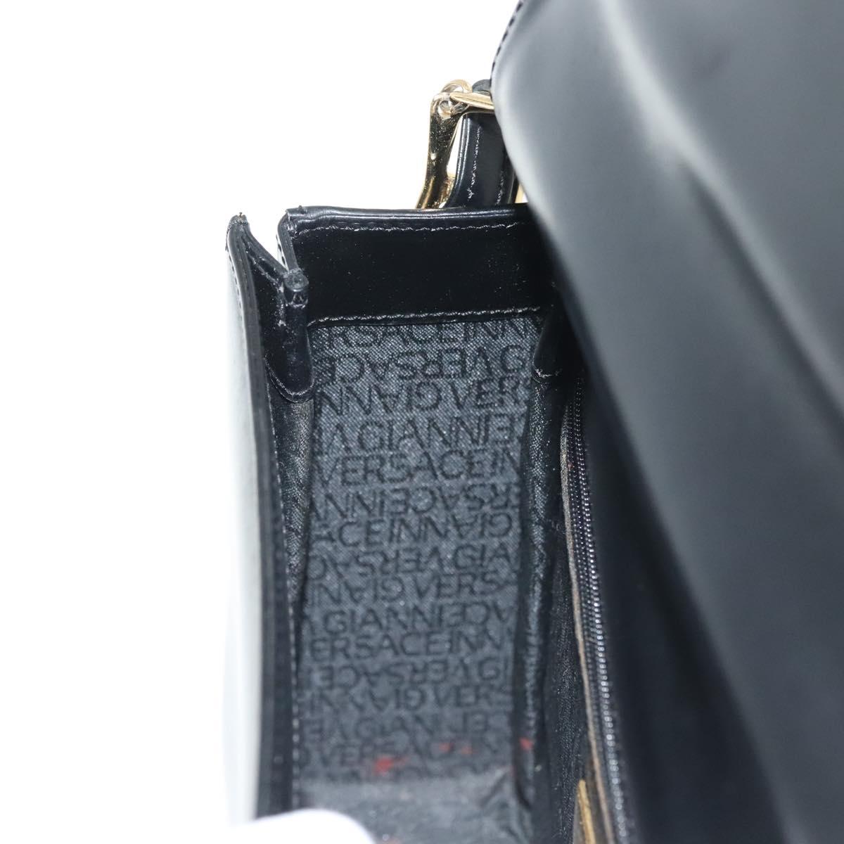 Gianni Versace Chain Shoulder Bag Leather Black Gold Auth BA5260