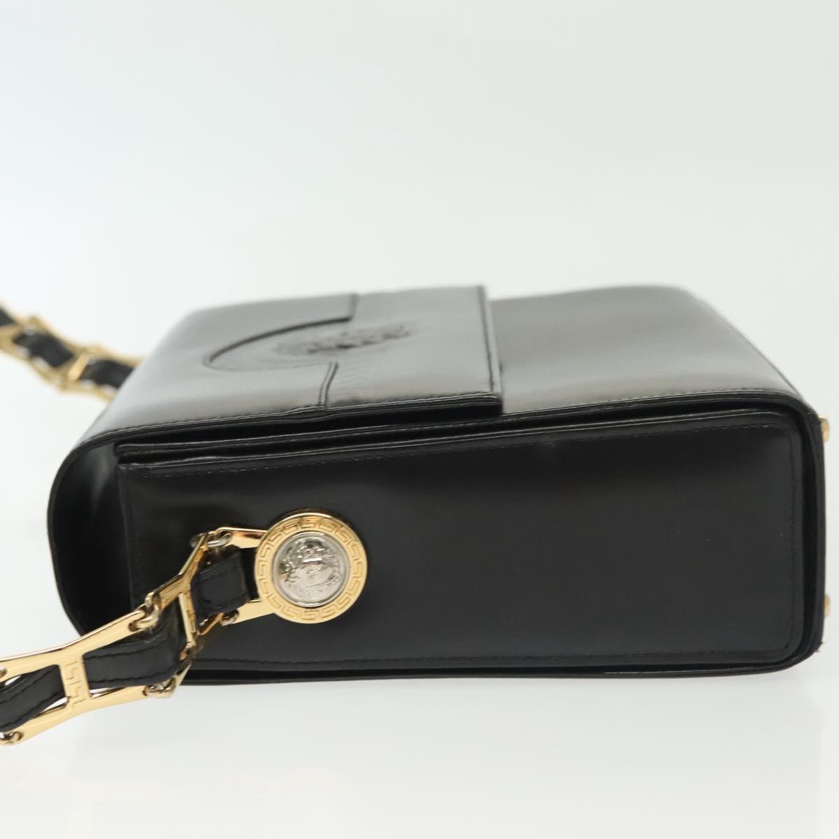 Gianni Versace Chain Shoulder Bag Leather Black Gold Auth BA5260