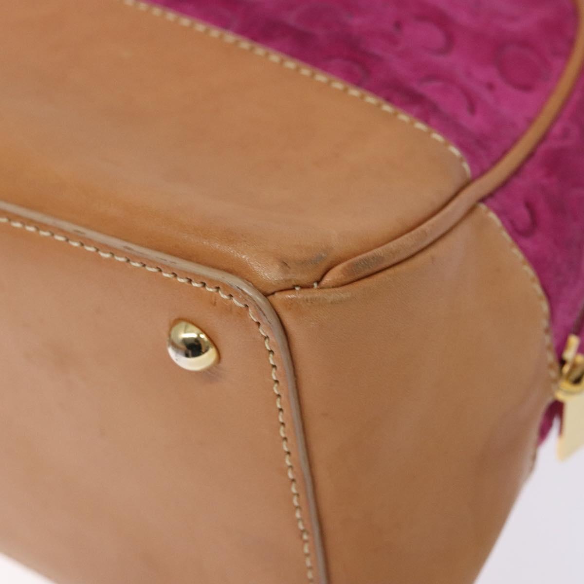 CELINE C Macadam Canvas Hand Bag Suede Leather Purple Gold Auth BA5262