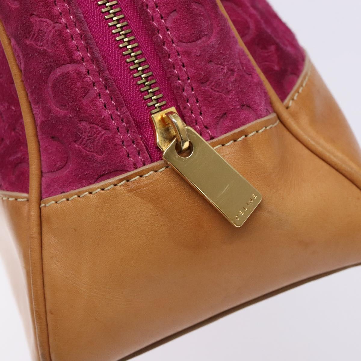 CELINE C Macadam Canvas Hand Bag Suede Leather Purple Gold Auth BA5262