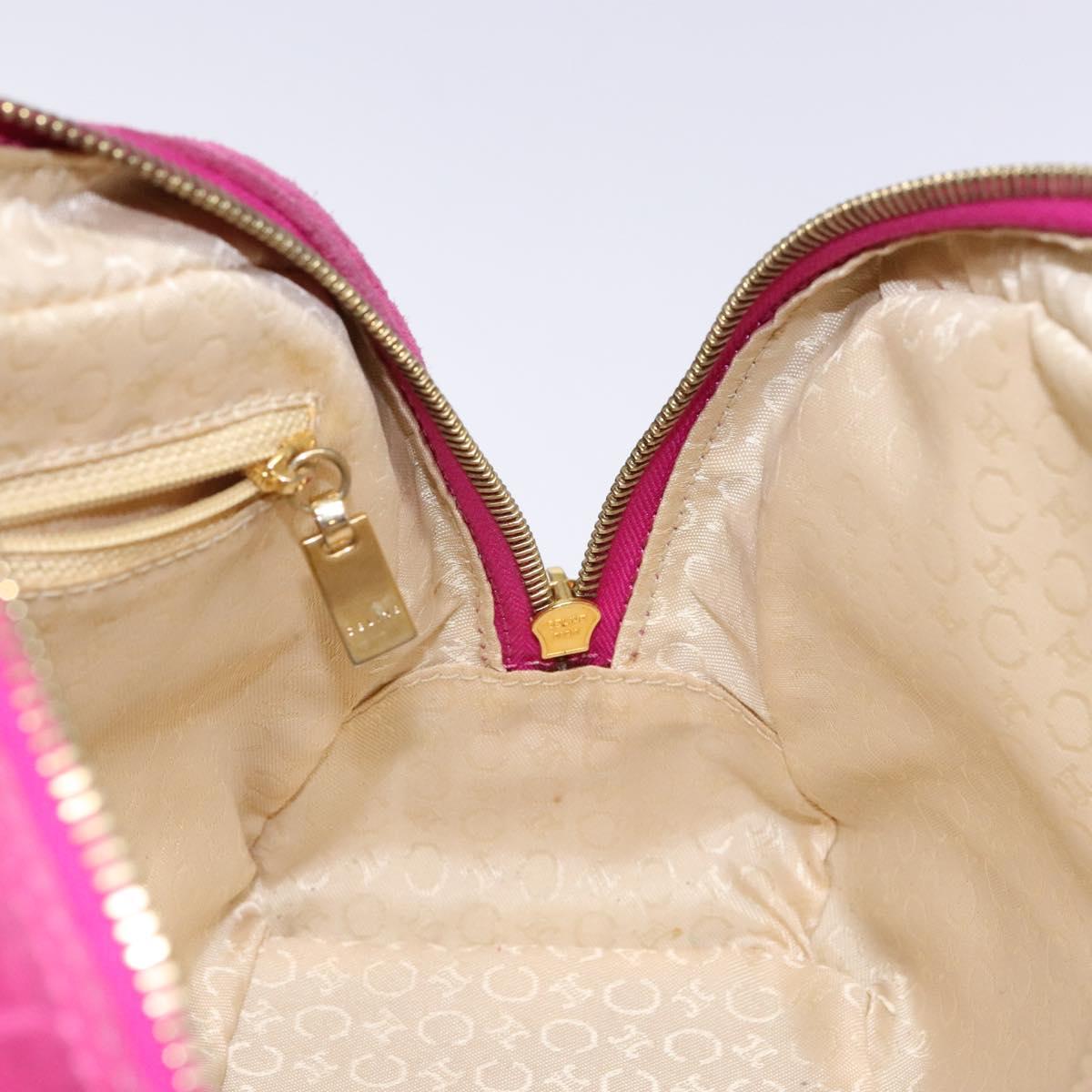 CELINE C Macadam Canvas Hand Bag Suede Leather Purple Gold Auth BA5262