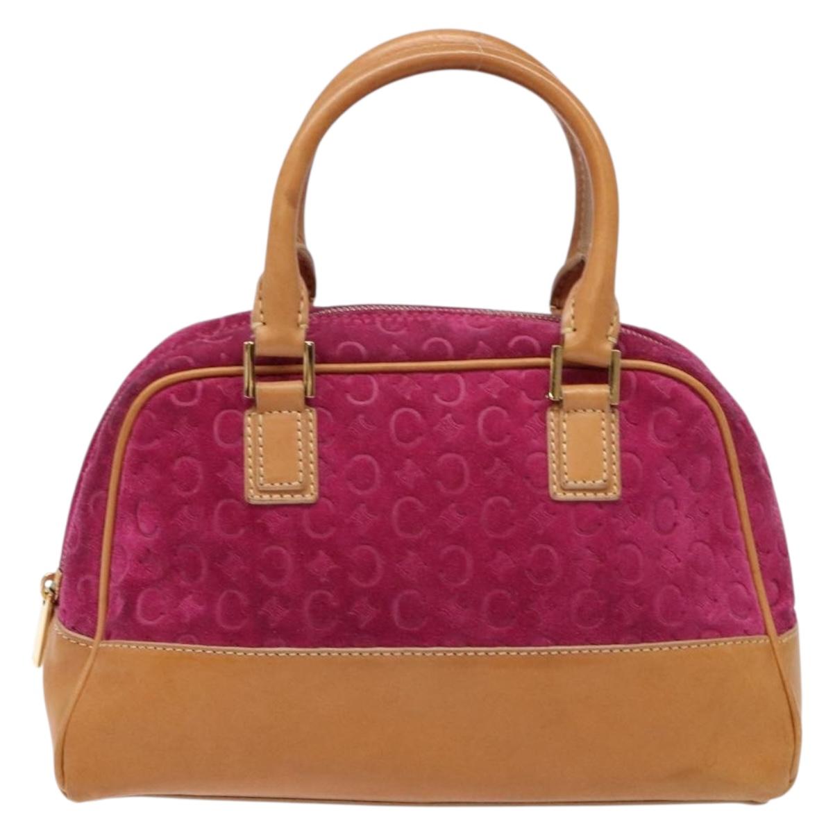 CELINE C Macadam Canvas Hand Bag Suede Leather Purple Gold Auth BA5262