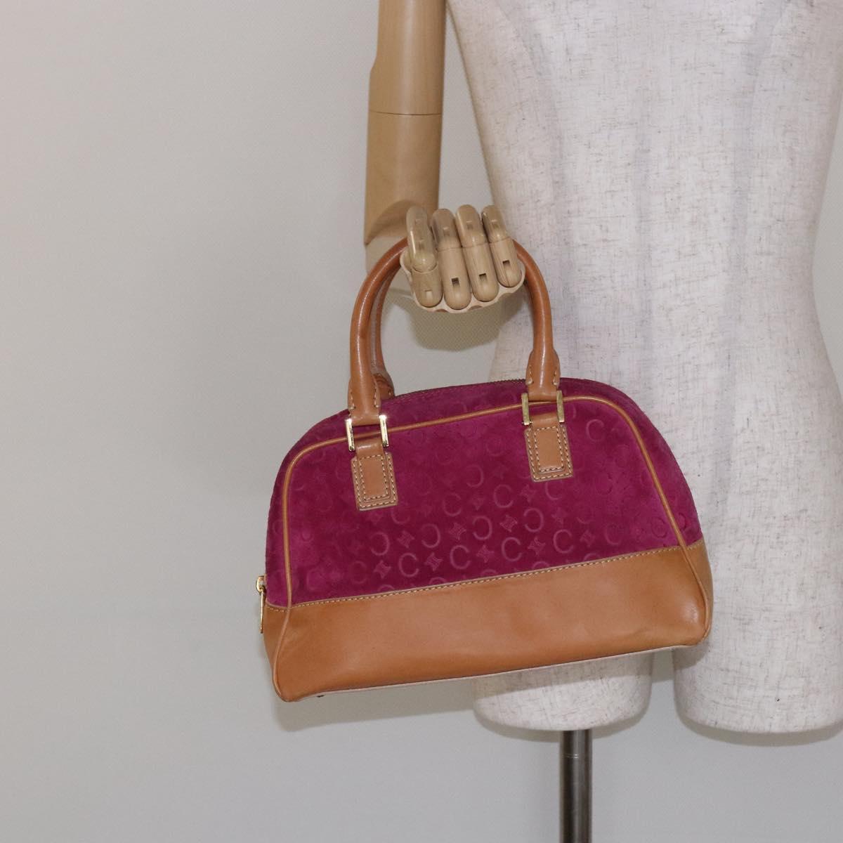 CELINE C Macadam Canvas Hand Bag Suede Leather Purple Gold Auth BA5262