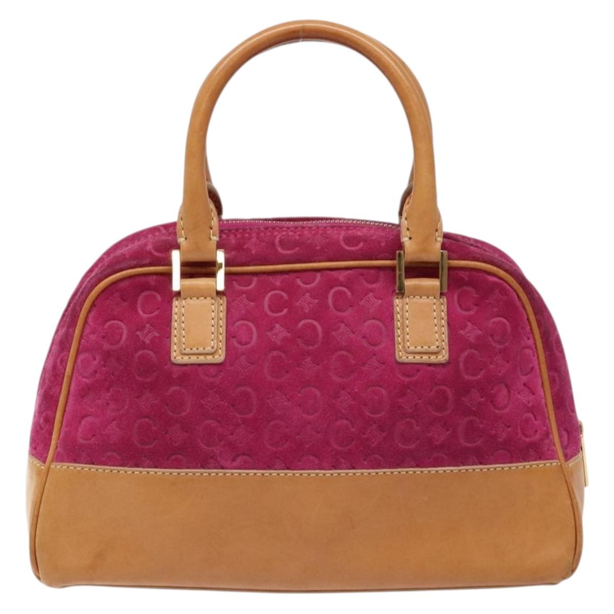 CELINE C Macadam Canvas Hand Bag Suede Leather Purple Gold Auth BA5262