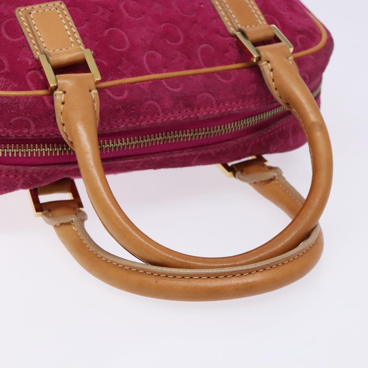 CELINE C Macadam Canvas Hand Bag Suede Leather Purple Gold Auth BA5262