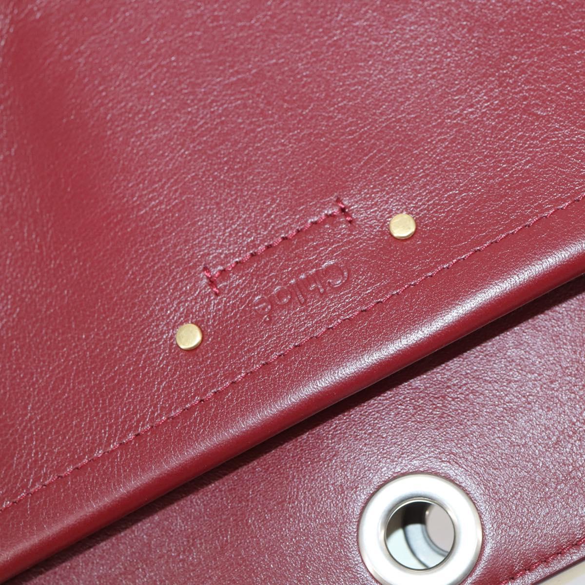 Chloe Roy Shoulder Bag Leather Bordeaux Gold Auth BA5266