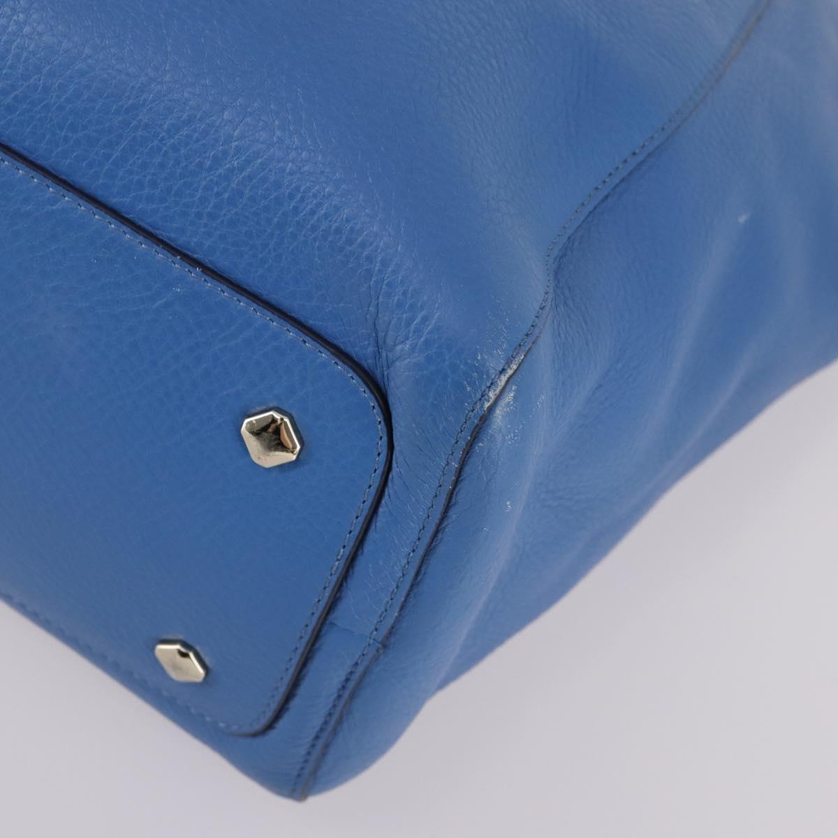 MCM Tote Bag Leather Blue Silver Auth BA5267