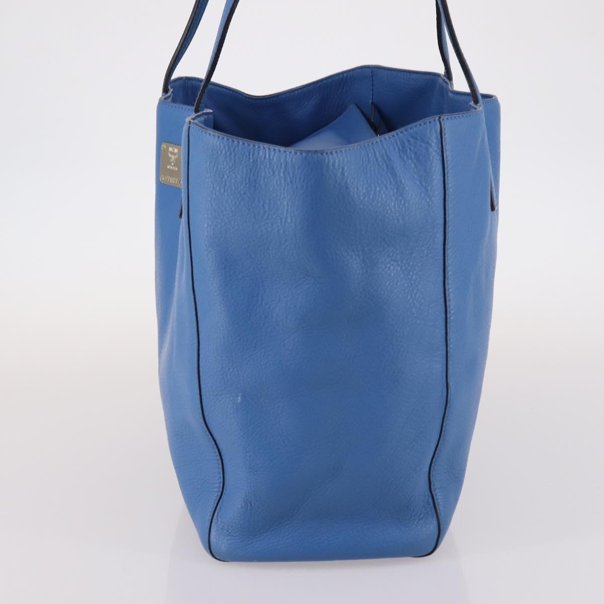 MCM Tote Bag Leather Blue Silver Auth BA5267