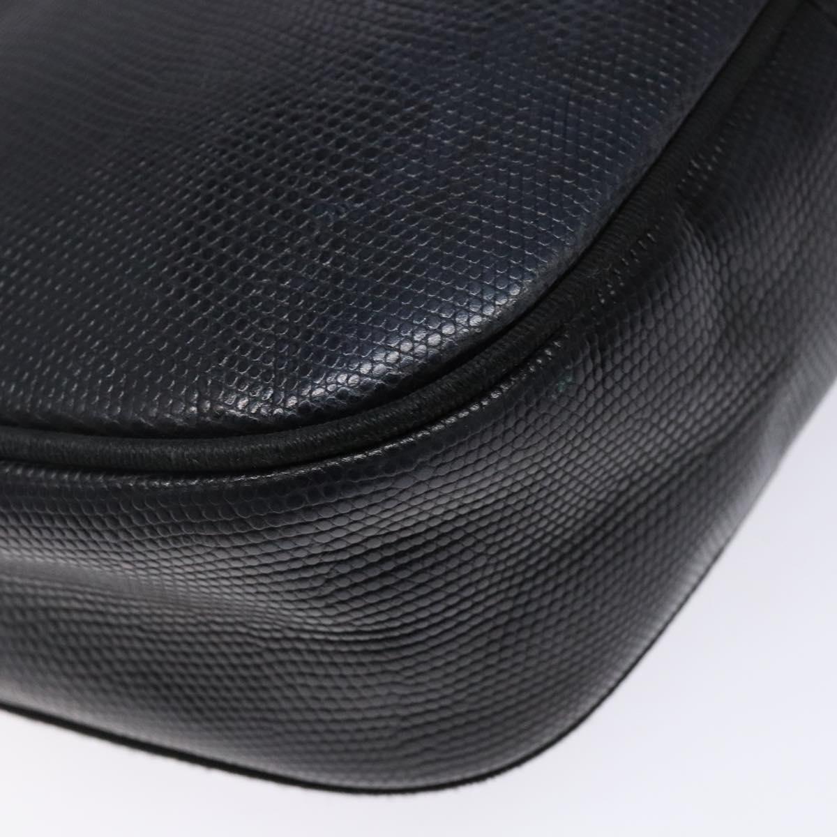 Salvatore Ferragamo Vala Shoulder Bag Leather Embossed Black Gold Auth BA5268