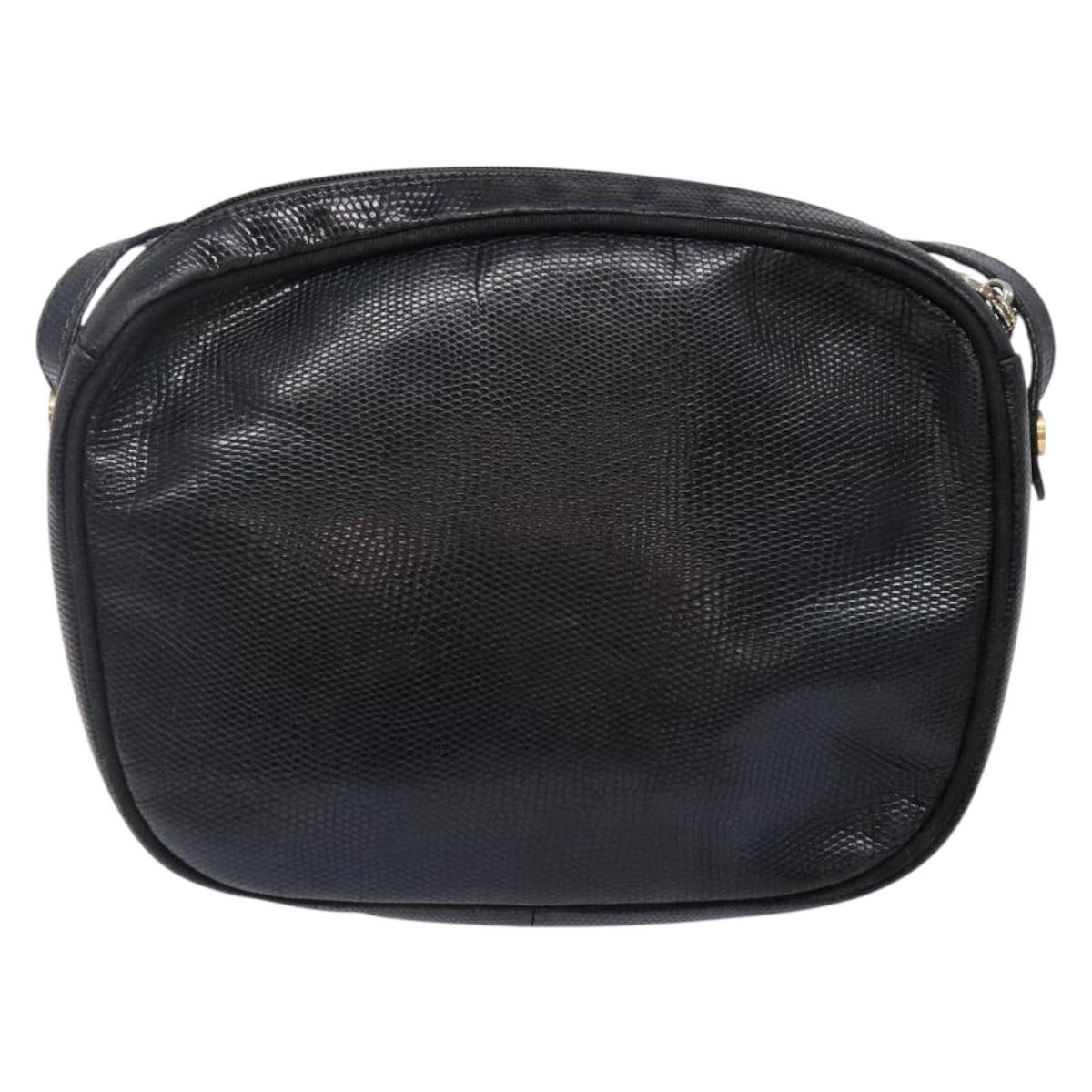 Salvatore Ferragamo Vala Shoulder Bag Leather Embossed Black Gold Auth BA5268