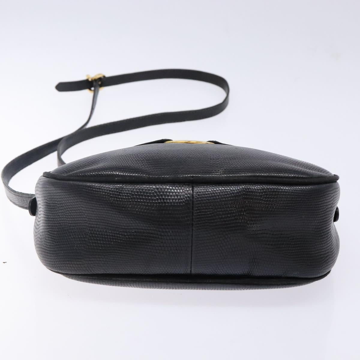 Salvatore Ferragamo Vala Shoulder Bag Leather Embossed Black Gold Auth BA5268
