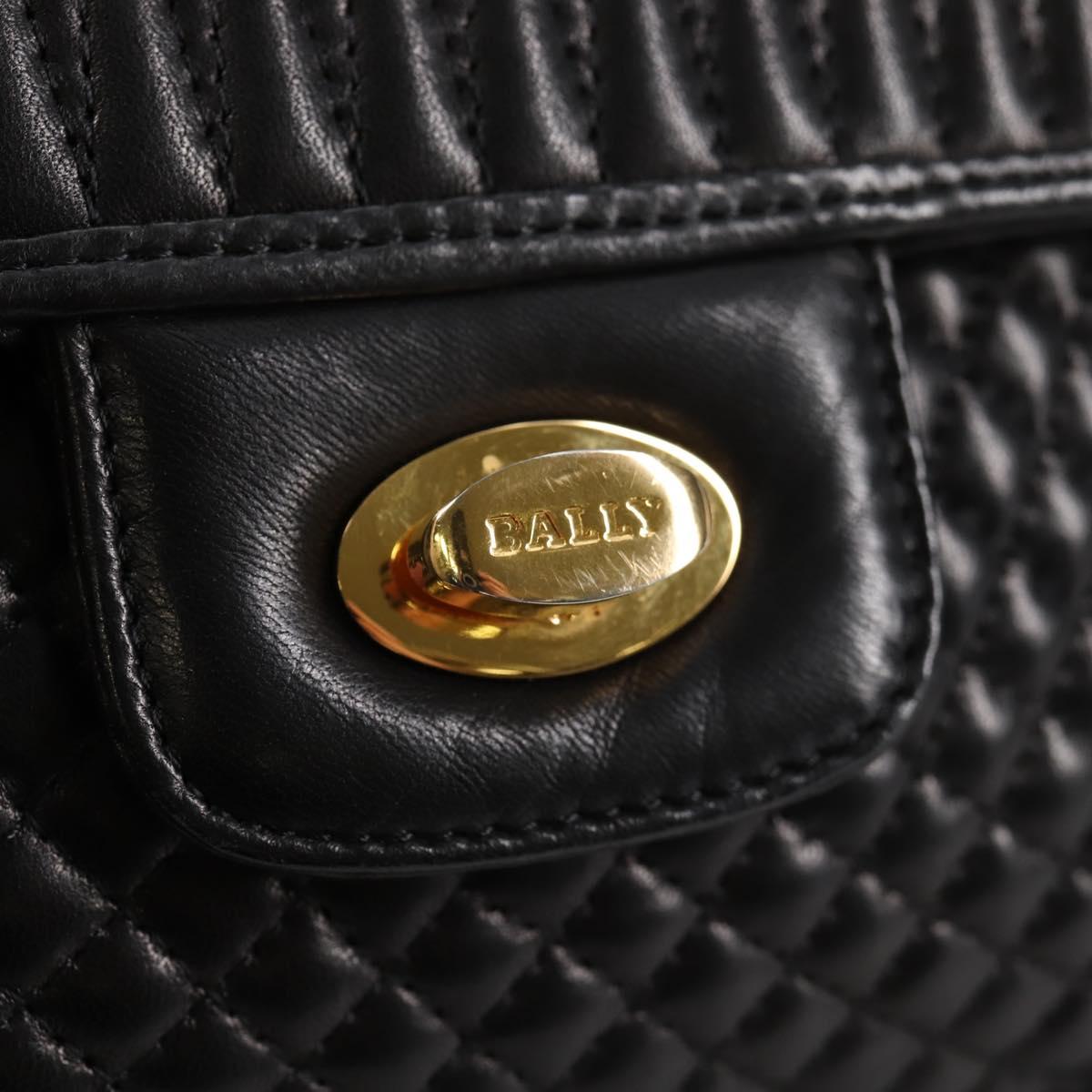 BALLY Quilted Chain Shoulder Bag Leather Black Gold Auth BA5269