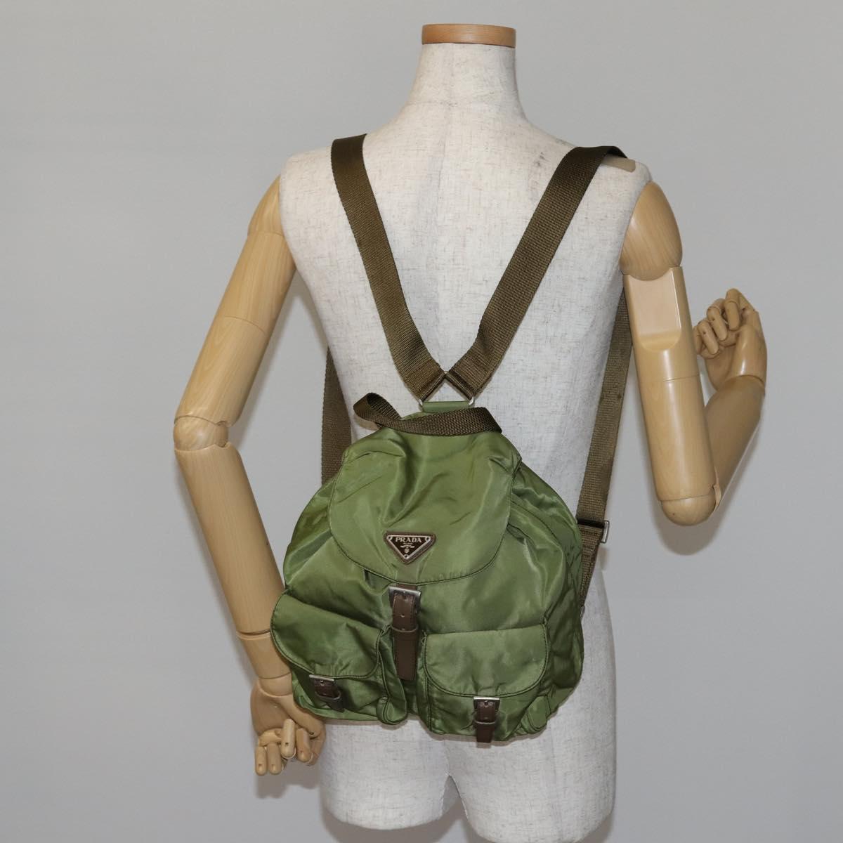 PRADA Backpack Nylon Green Silver Auth BA5271