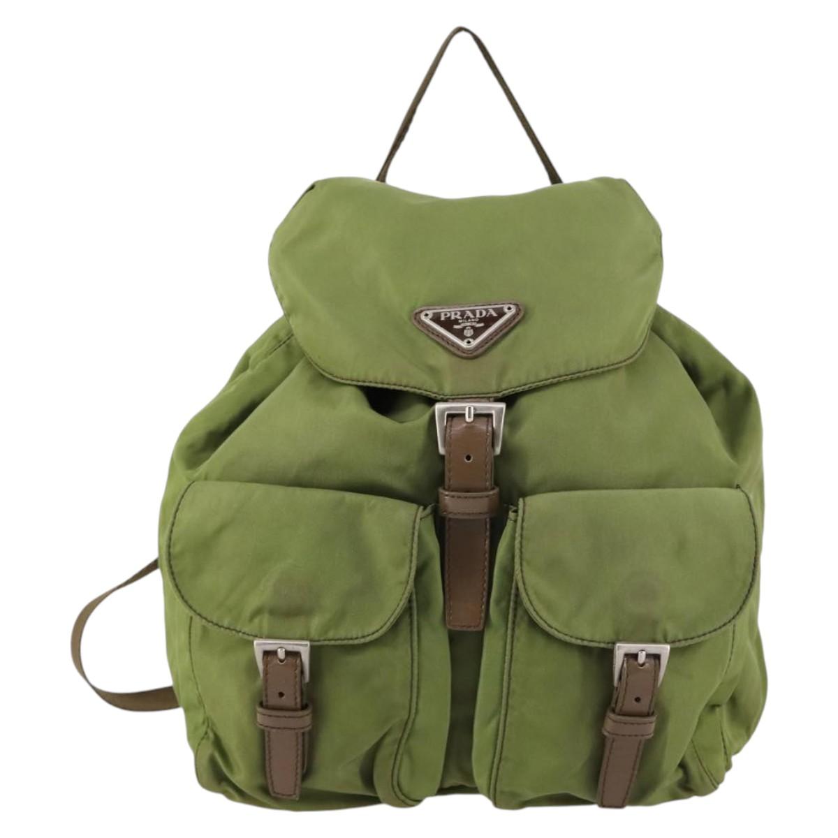PRADA Backpack Nylon Green Silver Auth BA5271