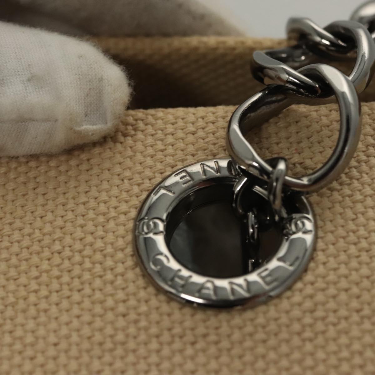 CHANEL Choco Bar Tote Bag Canvas Beige CC Auth BA528