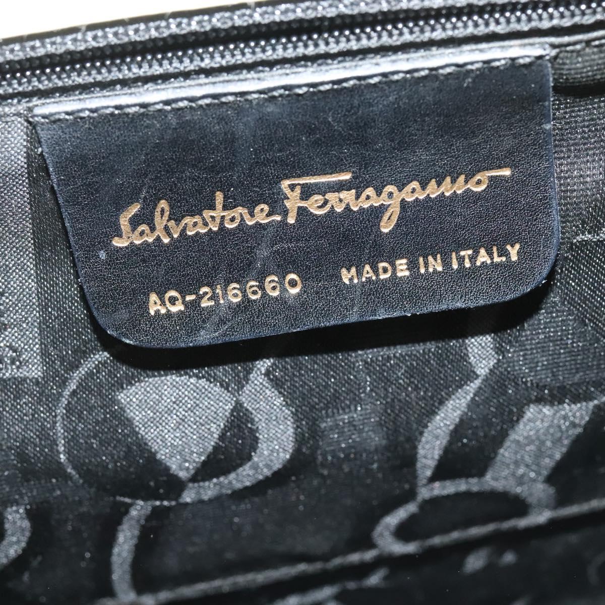 Salvatore Ferragamo Gancini Hand Bag Patent leather 2way Beige Gold Auth BA5280