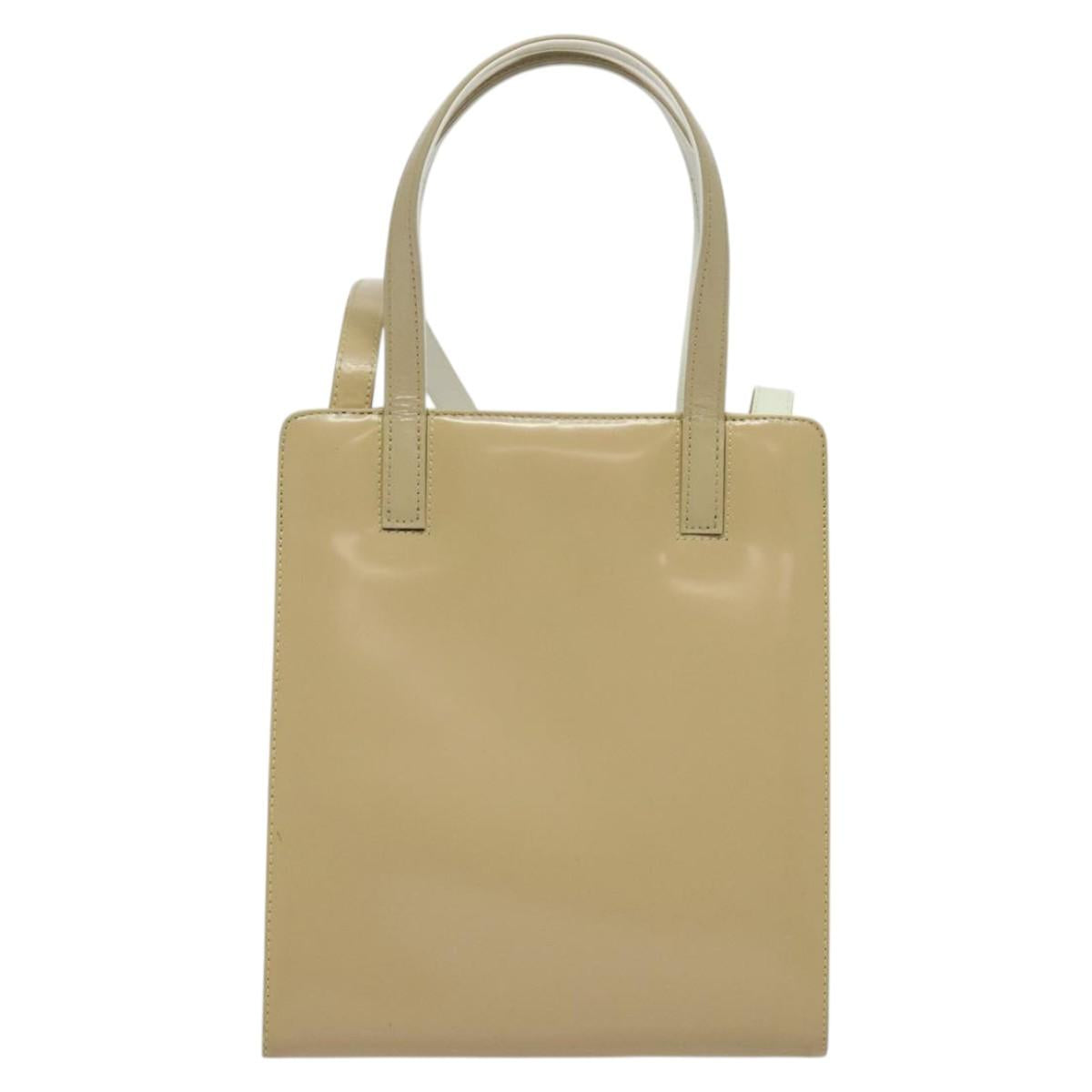 Salvatore Ferragamo Gancini Hand Bag Patent leather 2way Beige Gold Auth BA5280