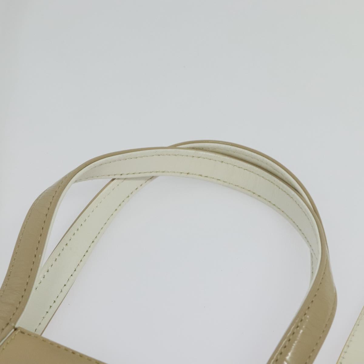 Salvatore Ferragamo Gancini Hand Bag Patent leather 2way Beige Gold Auth BA5280