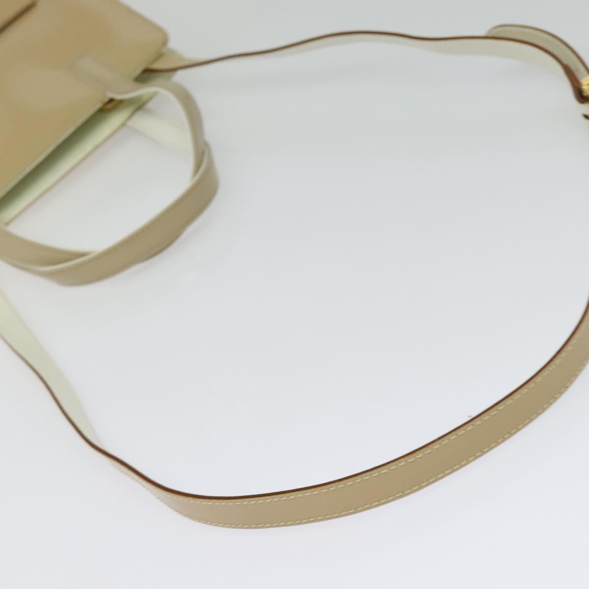 Salvatore Ferragamo Gancini Hand Bag Patent leather 2way Beige Gold Auth BA5280