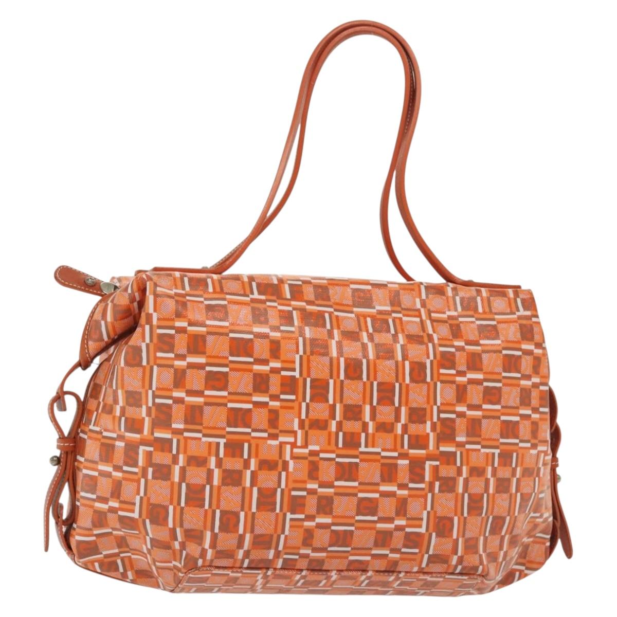 Salvatore Ferragamo Hand Bag PVC Orange Silver Auth BA5281
