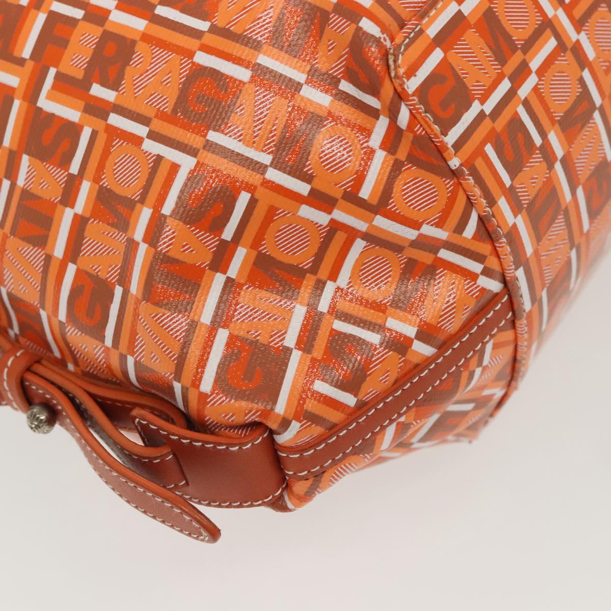 Salvatore Ferragamo Hand Bag PVC Orange Silver Auth BA5281