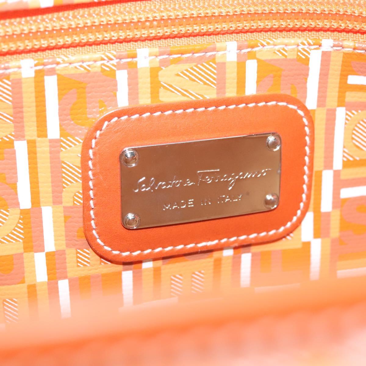 Salvatore Ferragamo Hand Bag PVC Orange Silver Auth BA5281