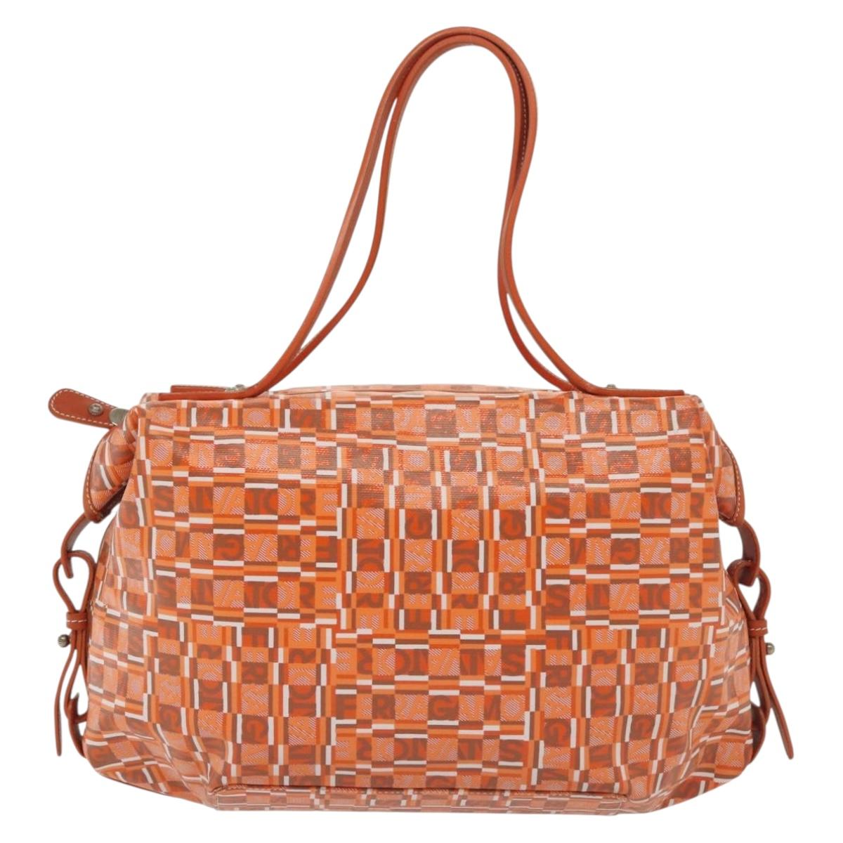 Salvatore Ferragamo Hand Bag PVC Orange Silver Auth BA5281