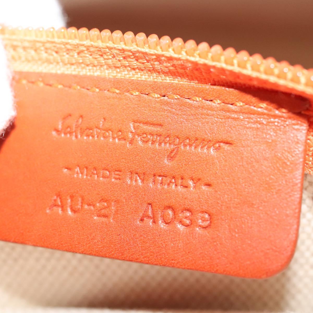 Salvatore Ferragamo Hand Bag PVC Orange Silver Auth BA5281