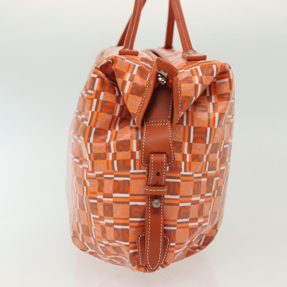 Salvatore Ferragamo Hand Bag PVC Orange Silver Auth BA5281