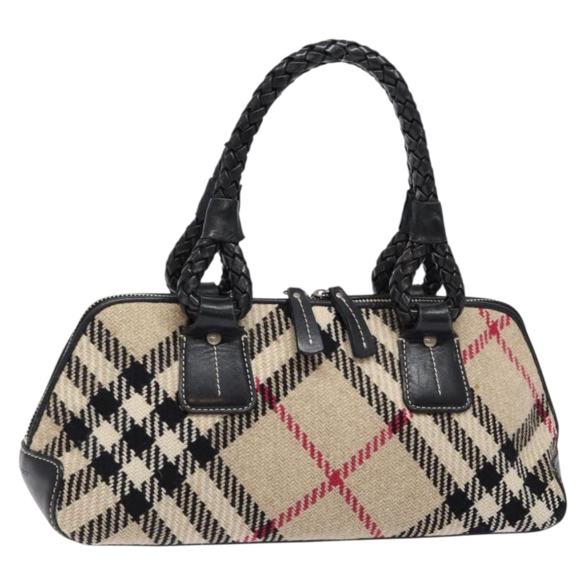BURBERRY Nova Check Hand Bag Wool Beige Silver Auth BA5282