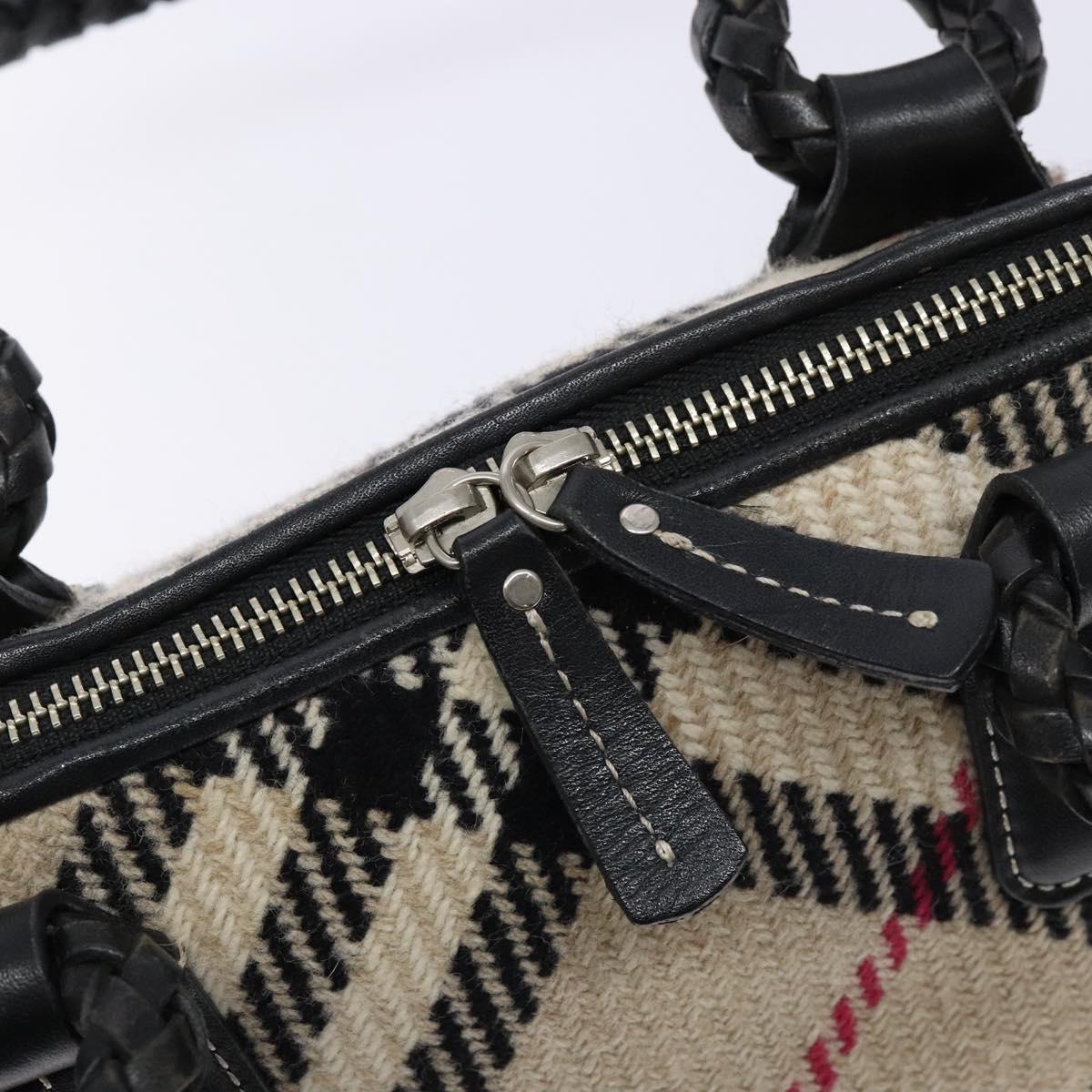 BURBERRY Nova Check Hand Bag Wool Beige Silver Auth BA5282